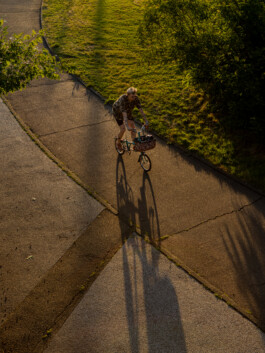 Brompton bicycle detail with textured street surface 
