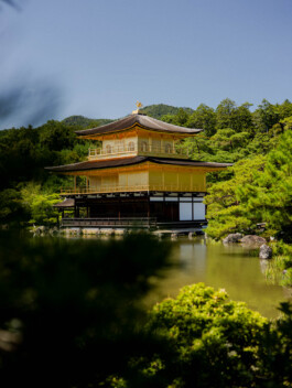 Golden Pavilion reflecting in pond, Kyoto, Japan 